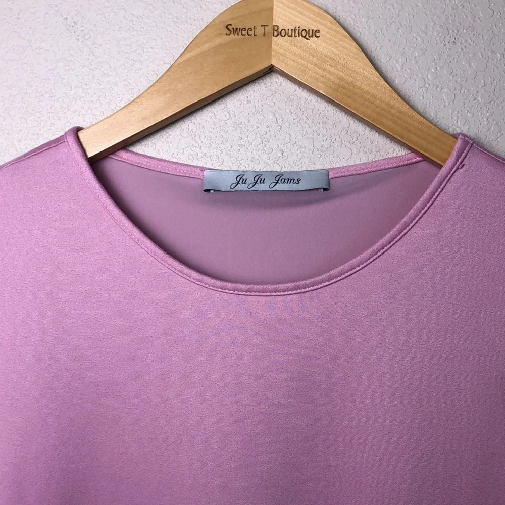 JU JU‎ JAMS Large Pink Blake Long Sleeve Tee 100% Modal Loungewear Built-in Bra